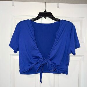 New Never Worn Blue Tie-Front Short Sleeve Casual Crop Top - Size XL 💙